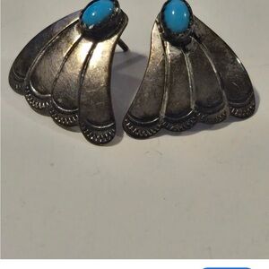 Silver and Turquoise Fan Earrings